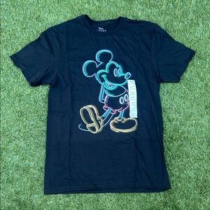 Disney Black T-Shirt with Neon Mickey Mouse Design